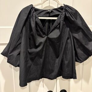 Madewell black poplin blouse with dramatic balloon sleeves